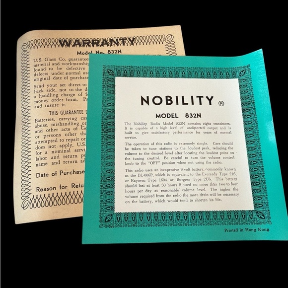Teal Nobility Model 832N Transistor Radio - Picture 5 of 5
